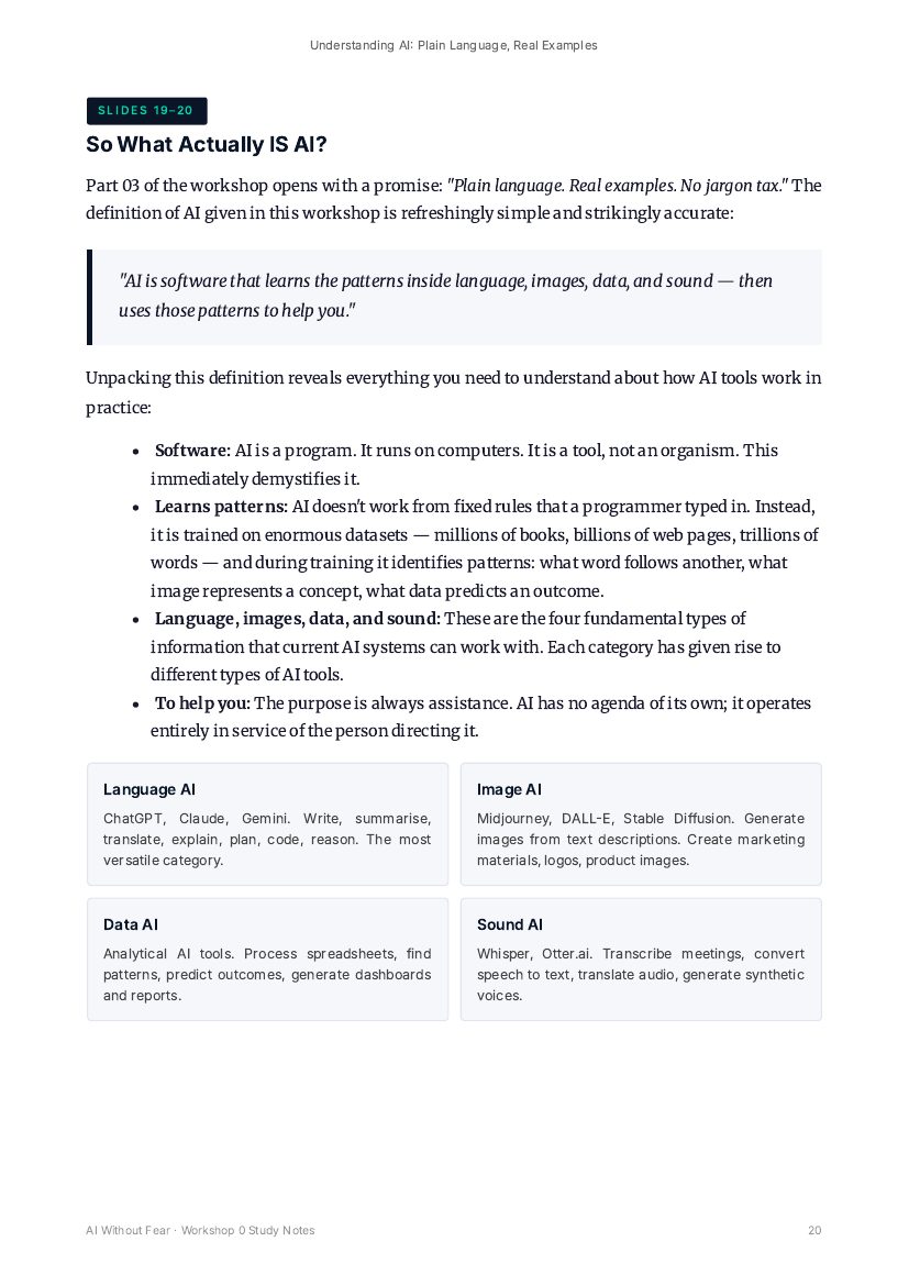 Study notes page: So what actually is AI, with plain-language examples