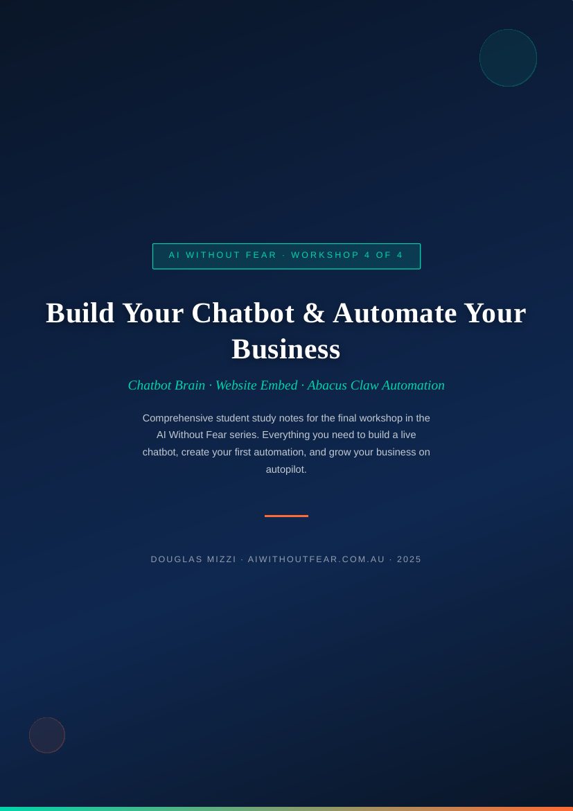 Workshop 4 study notes cover: Build Your Chatbot and Automate Your Business